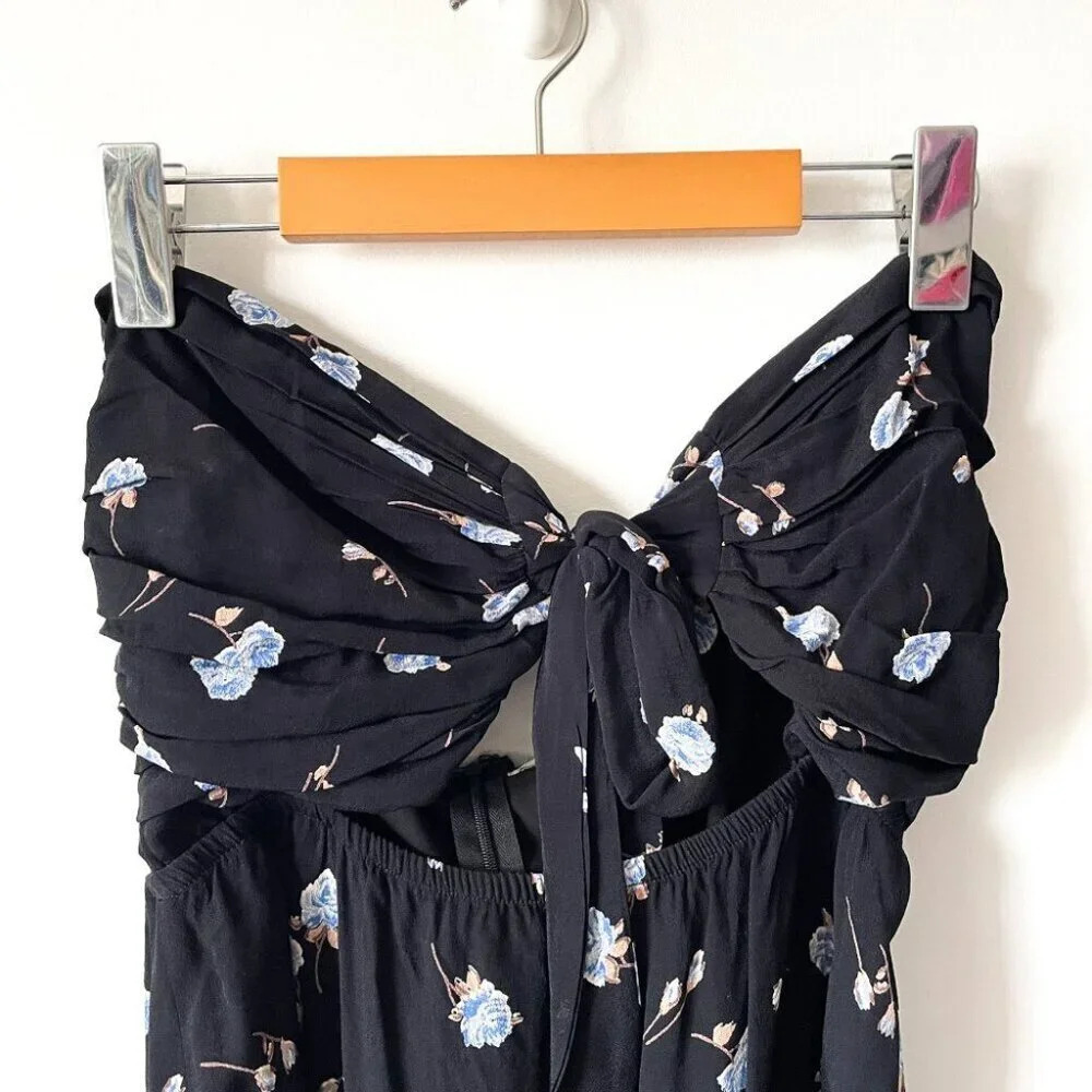 For Love and Lemons Strapless  Floral Tie Mini Dress Black Size Medium - Picture 4 of 8